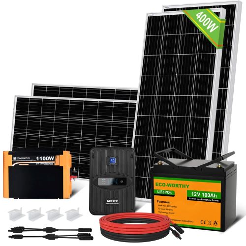 Complete solar panel kits with battery backup and charge controllers from Eco-Worthy.